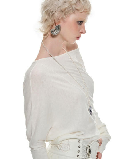 Asymmetric Shoulder Knitted Tencel Pullover