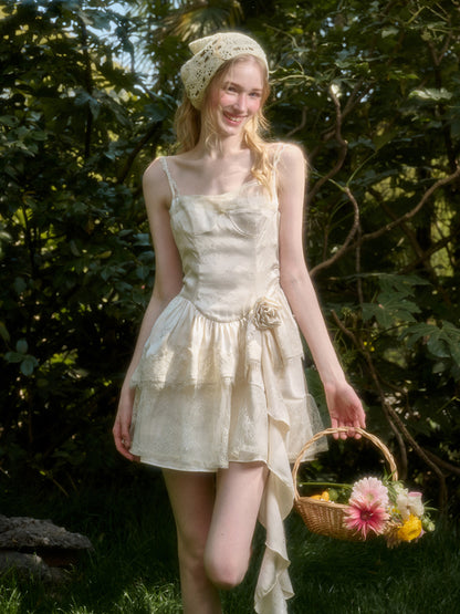 Cloud - like Lace Jacquard Little White Dress - CHINASQUAD