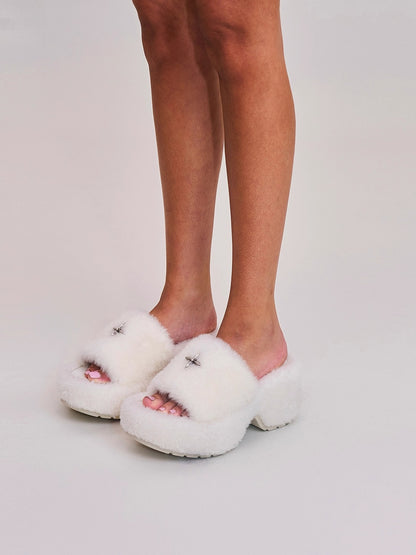 Cross Relic Shearling Heel Mules