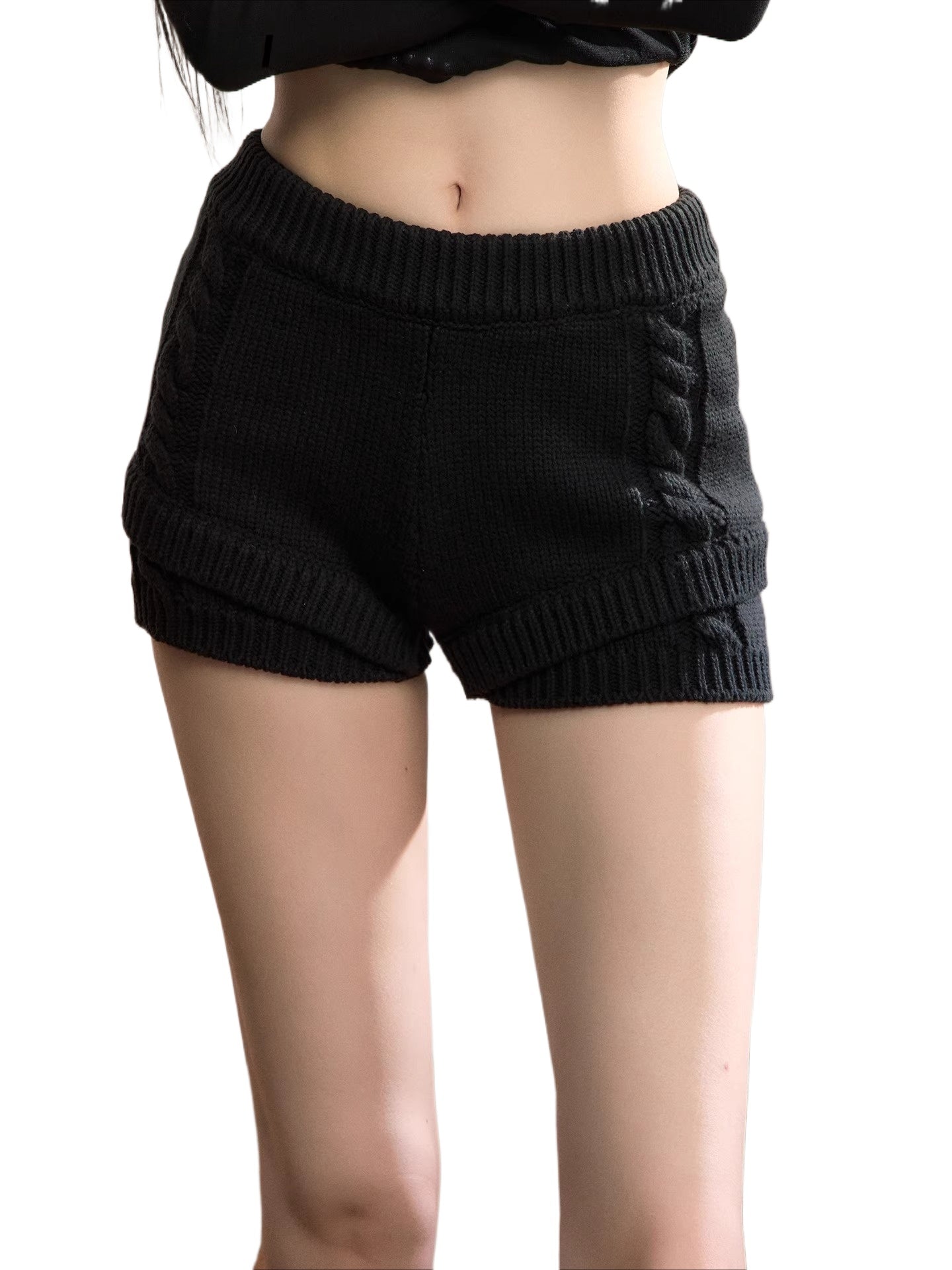 Textured Knit High-Waist Shorts