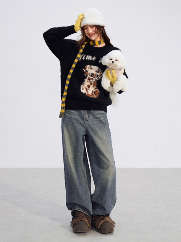 Cartoon Puppy Plush Knit Sweater
