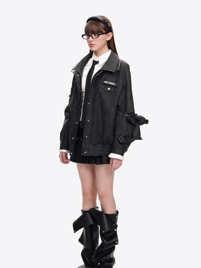 Detachable Fur Collar PU Padded Jacket