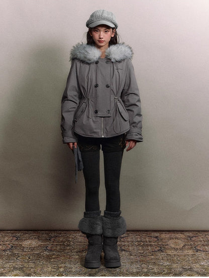 Faux Fur Collar Double-Breasted Down Parka Jacket