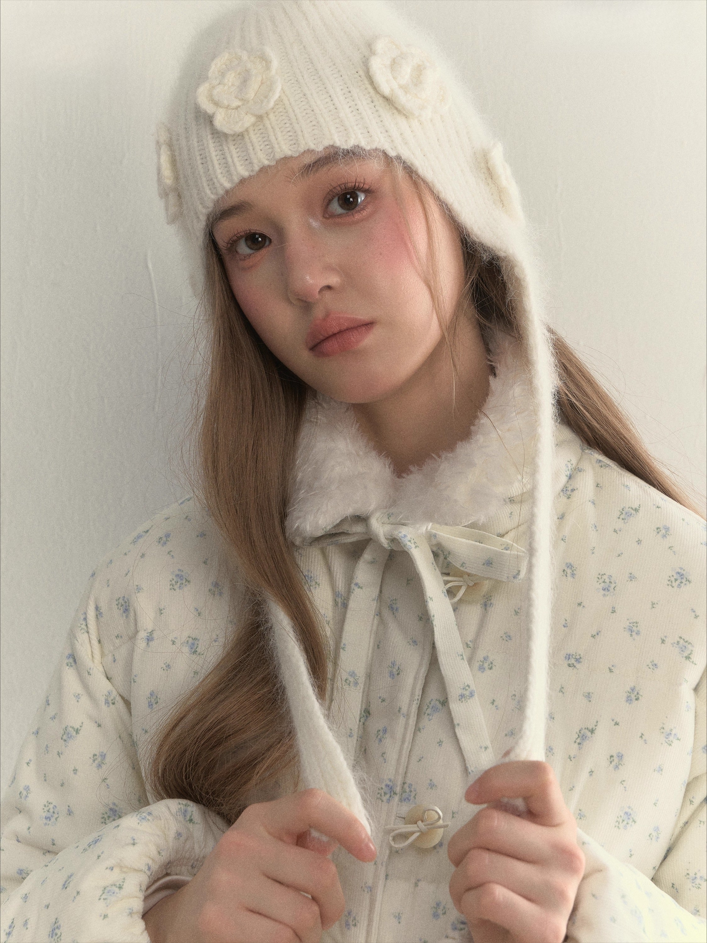 Floral Angora Knit Beanie