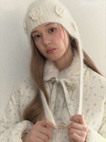 Floral Angora Knit Beanie