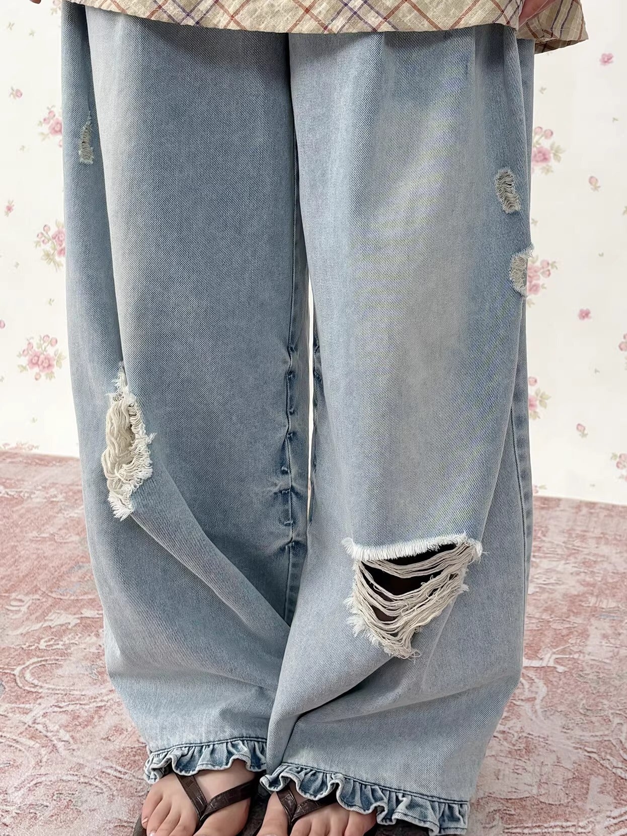 Vintage Distressed Wide-Leg Denim Jeans