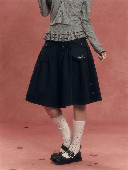 Vintage Washed Denim Utility Midi Skirt