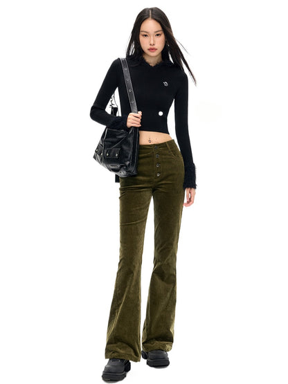 High-Waist Slim Fit Corduroy Pants