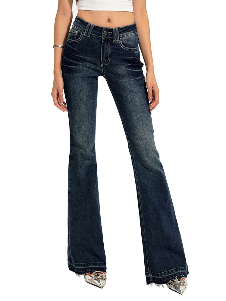 Washed Stretch Slim Flare Jeans