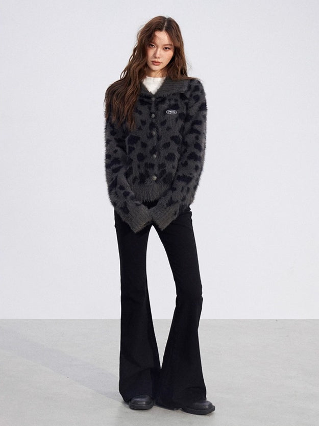 Leopard Mink-Plush Knit Sweater