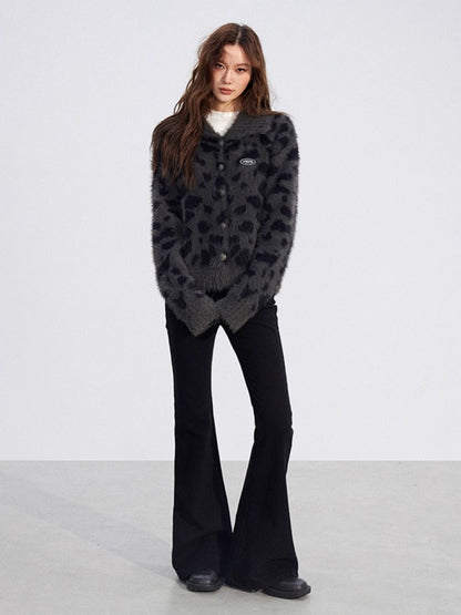Leopard Mink-Plush Knit Sweater