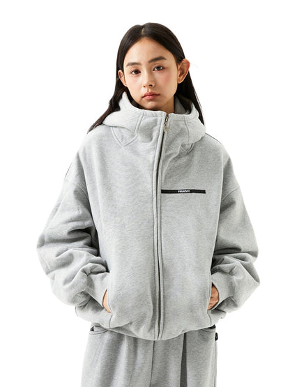 Gray Printed Hoodie Loose Thick Jacket