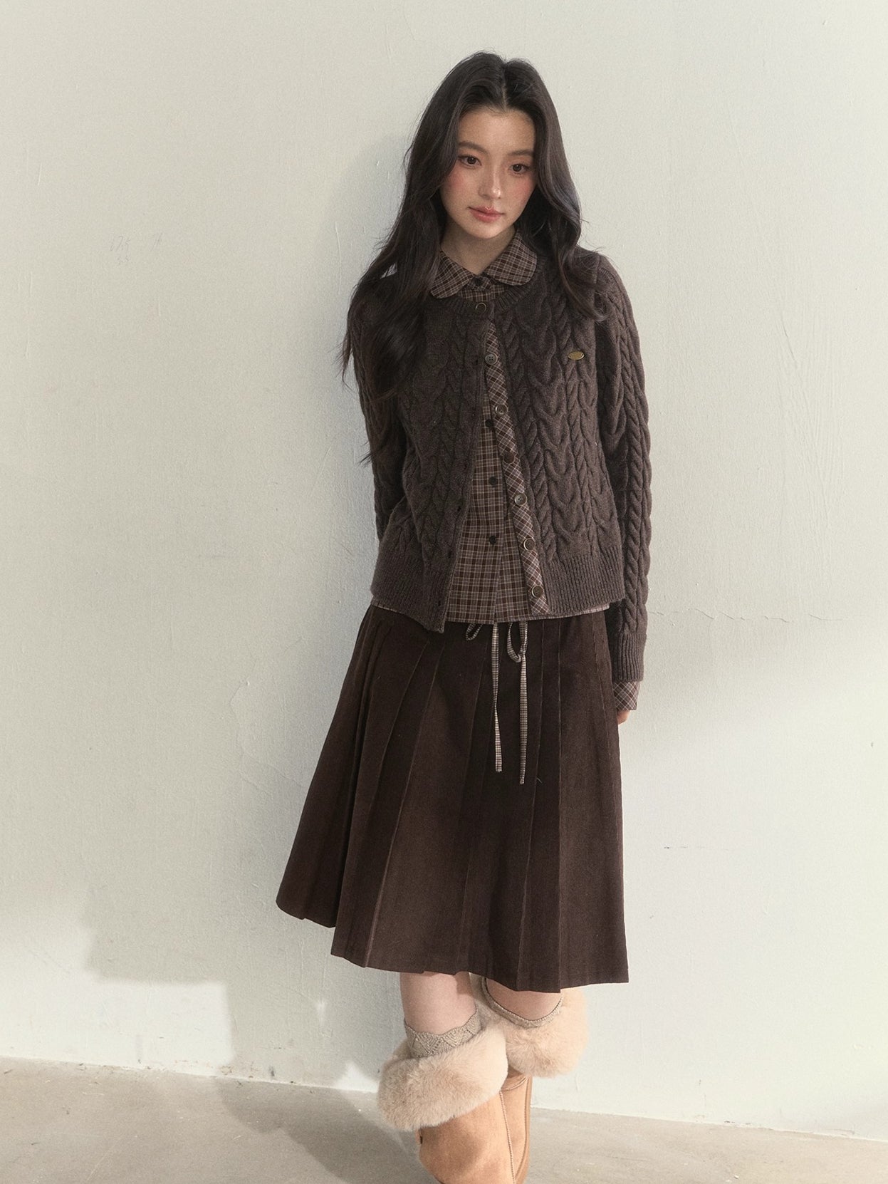 Wool-Blend Layered Doll Collar Knit Cardigan