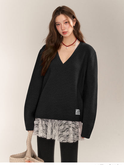 Halter V-Neck Loose Knit Sweater