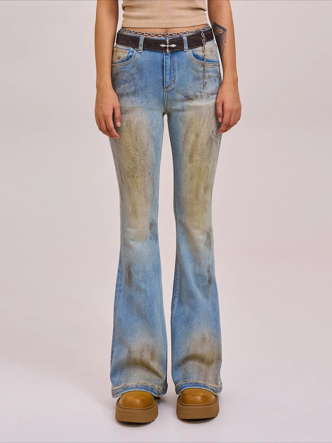 Desert Storm Hand-Painted Flared Jeans