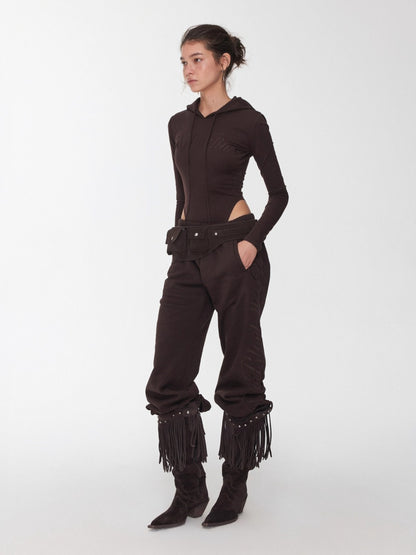 Embroidered Letter Drawstring Hooded Jumpsuit