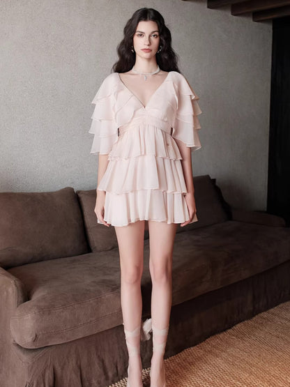 V-Neck Waist-Defined Midi Dress