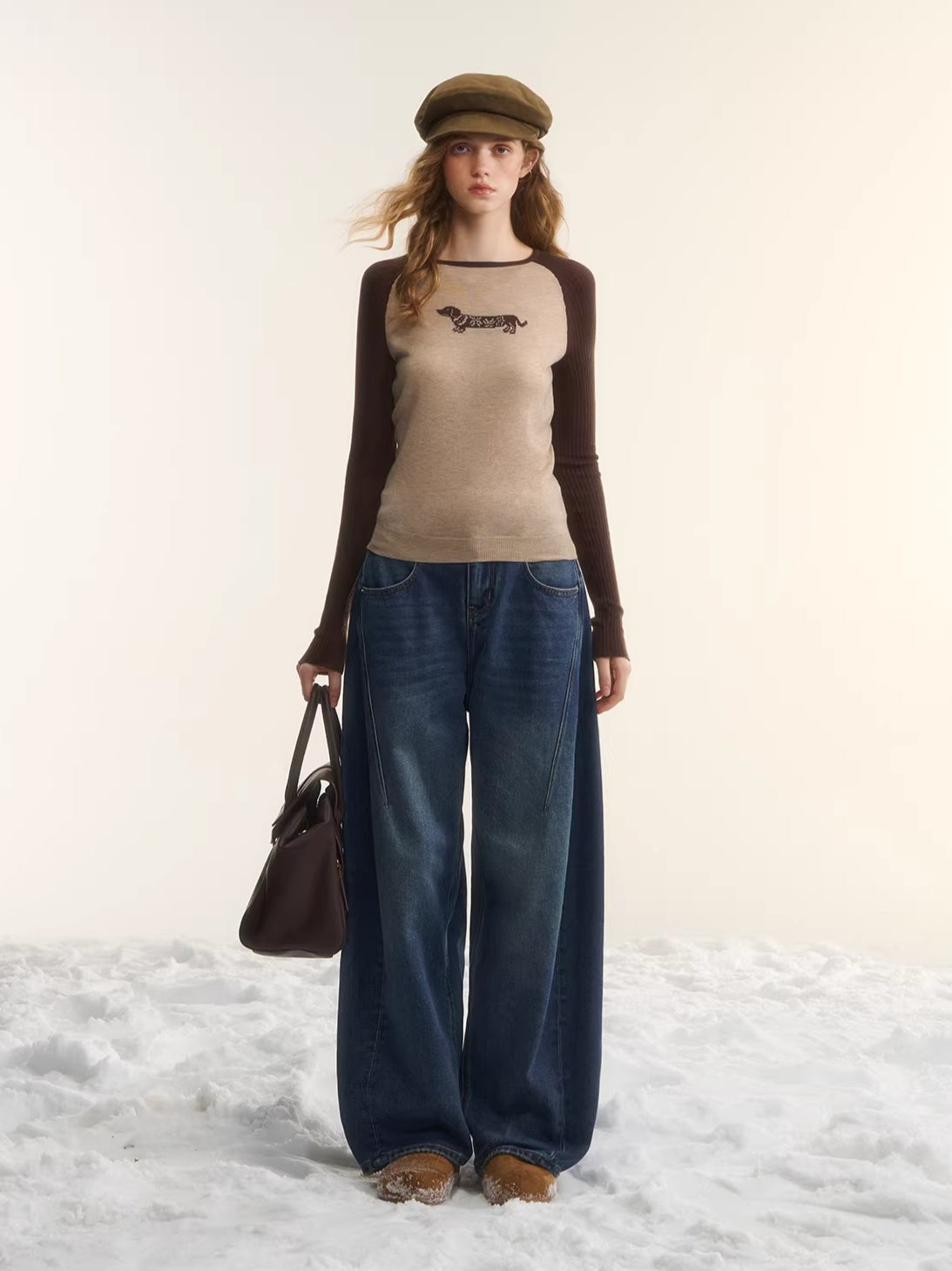 Wool-Blend Jacquard Raglan Knit Top