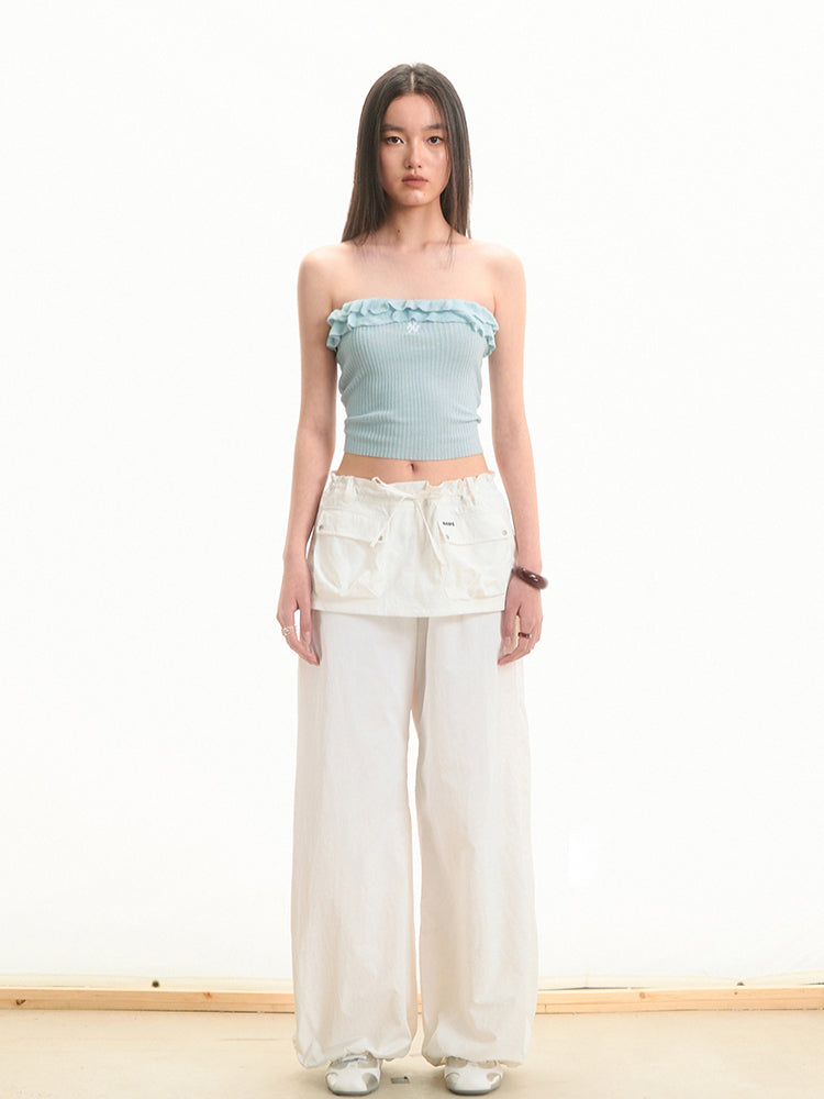 Faux Two-Piece Low-Waist Loose Drawstring Pants