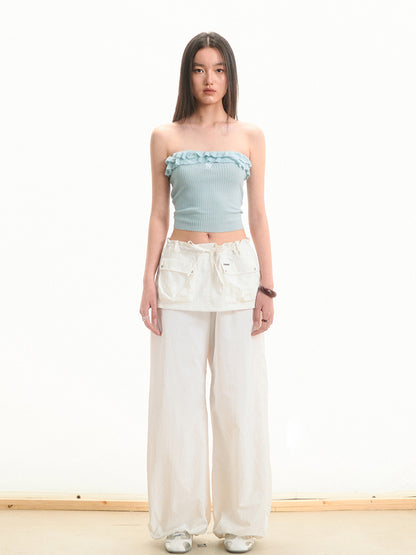 Faux Two-Piece Low-Waist Loose Drawstring Pants