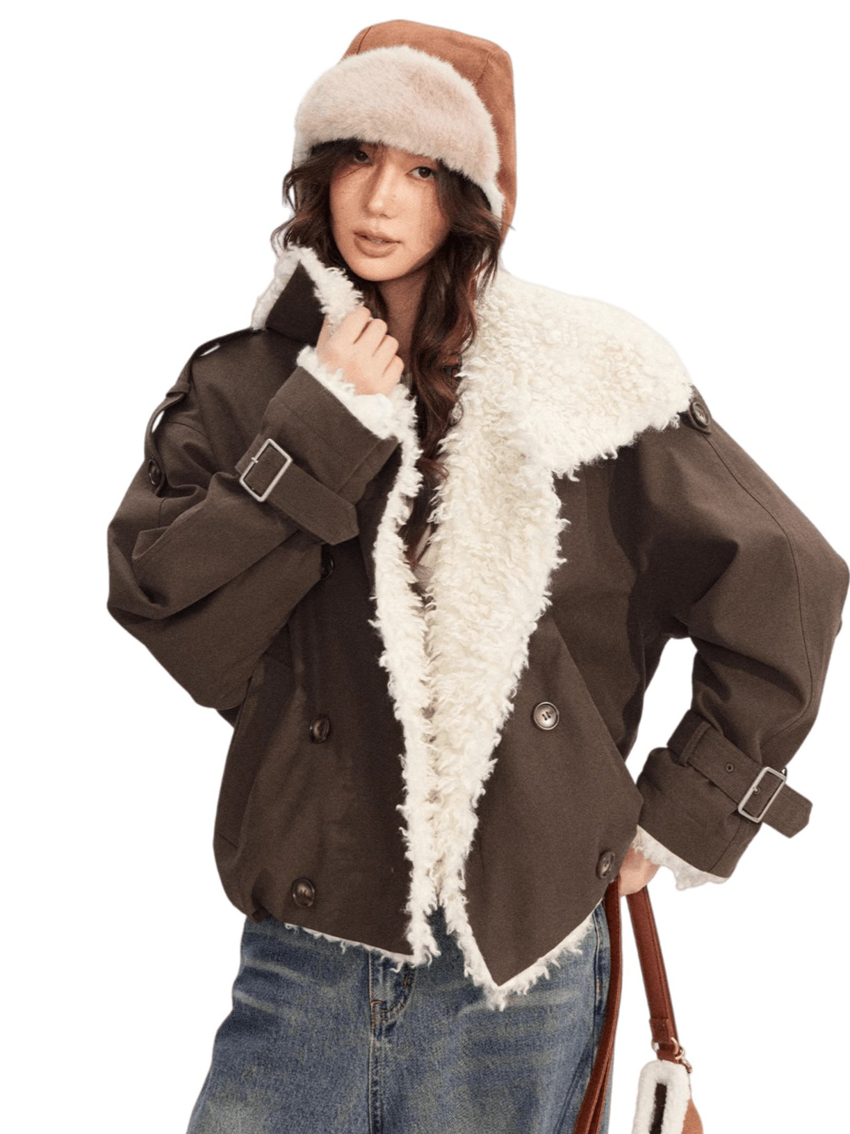 Faux-Shearling Panel Quilted Short Jacket