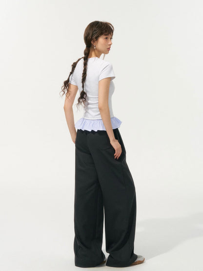 Fake Two-Piece Patchwork Puff Sleeve