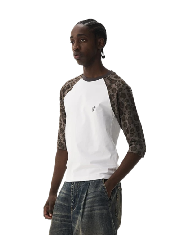 Leopard Panel Raglan Sleeve Sport T-Shirt