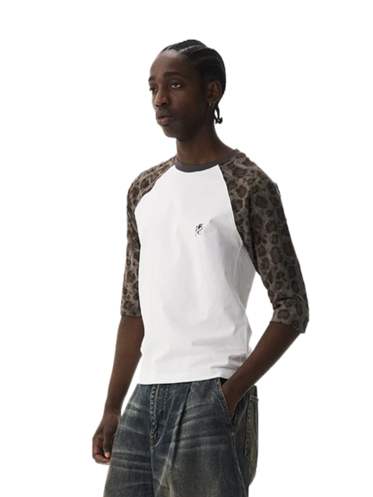 Leopard Panel Raglan Sleeve Sport T-Shirt