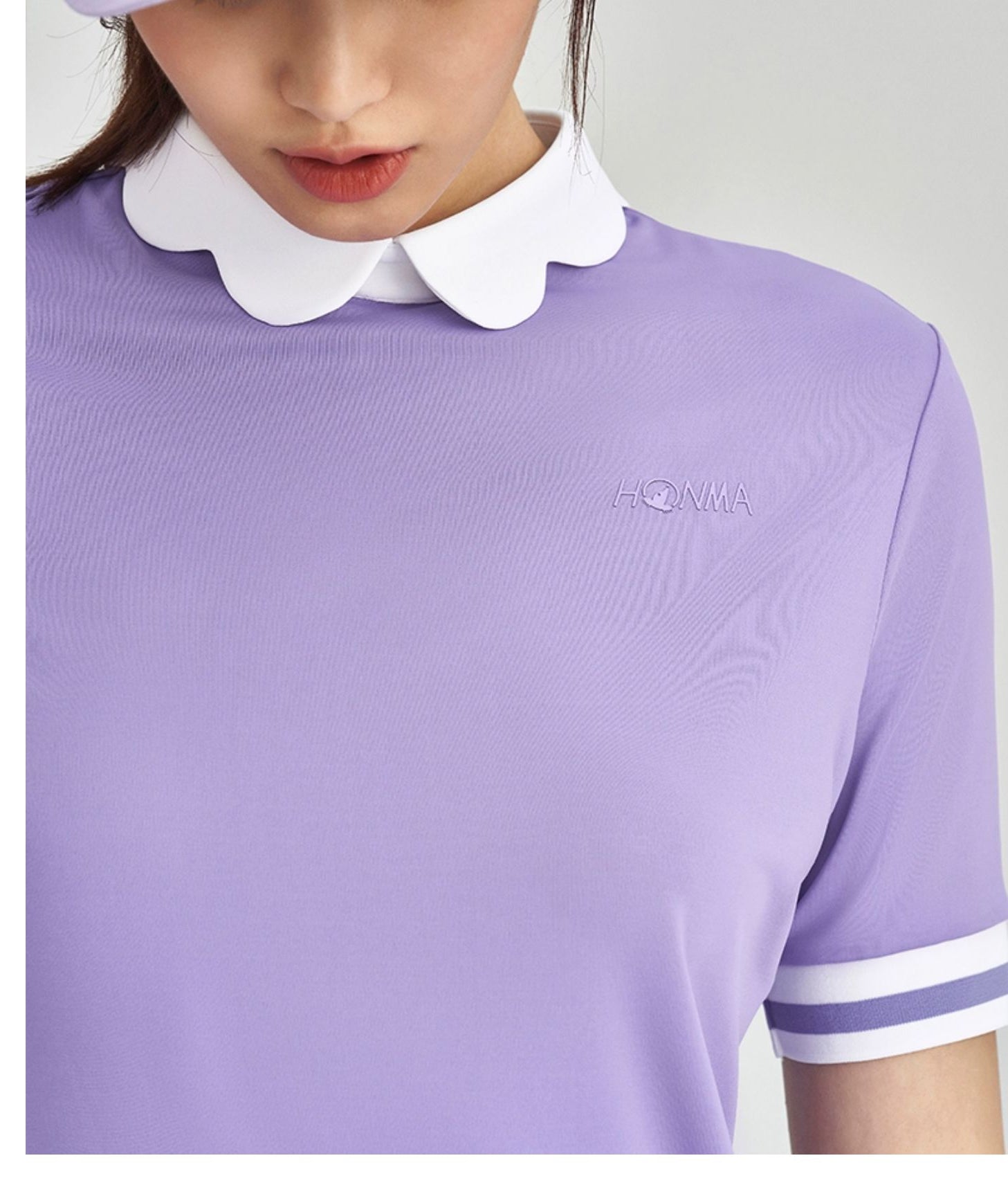 White &amp; Purple Golf Polo Lace Collar Shirt