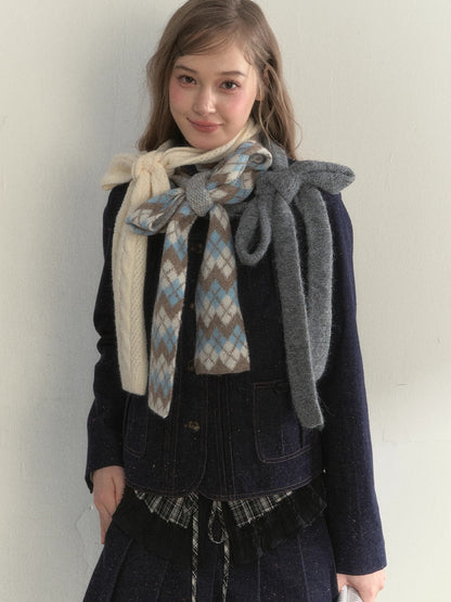Multi-Color Ribbon Detail Knit Scarf