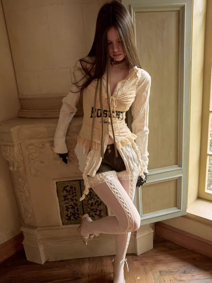 Patchwork Ruffle Pleated Waist-Fitted Shirt