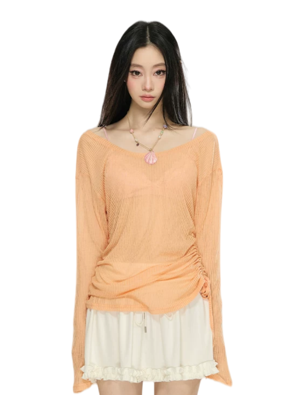 Sheer Textured Knit Open-Back Cover-Up Top