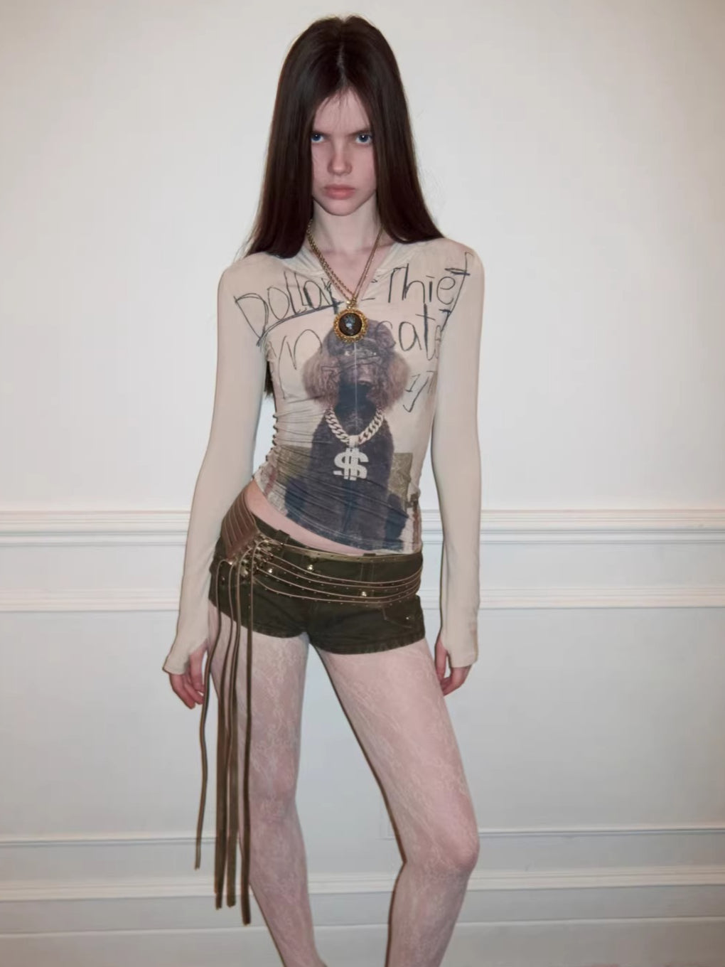 Zip-Up Hooded Long-Sleeve Fitted T-Shirt