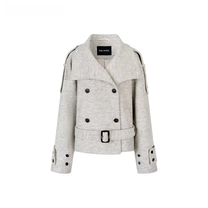 Contrast Double-Breasted Wool-Blend Belted Jacket
