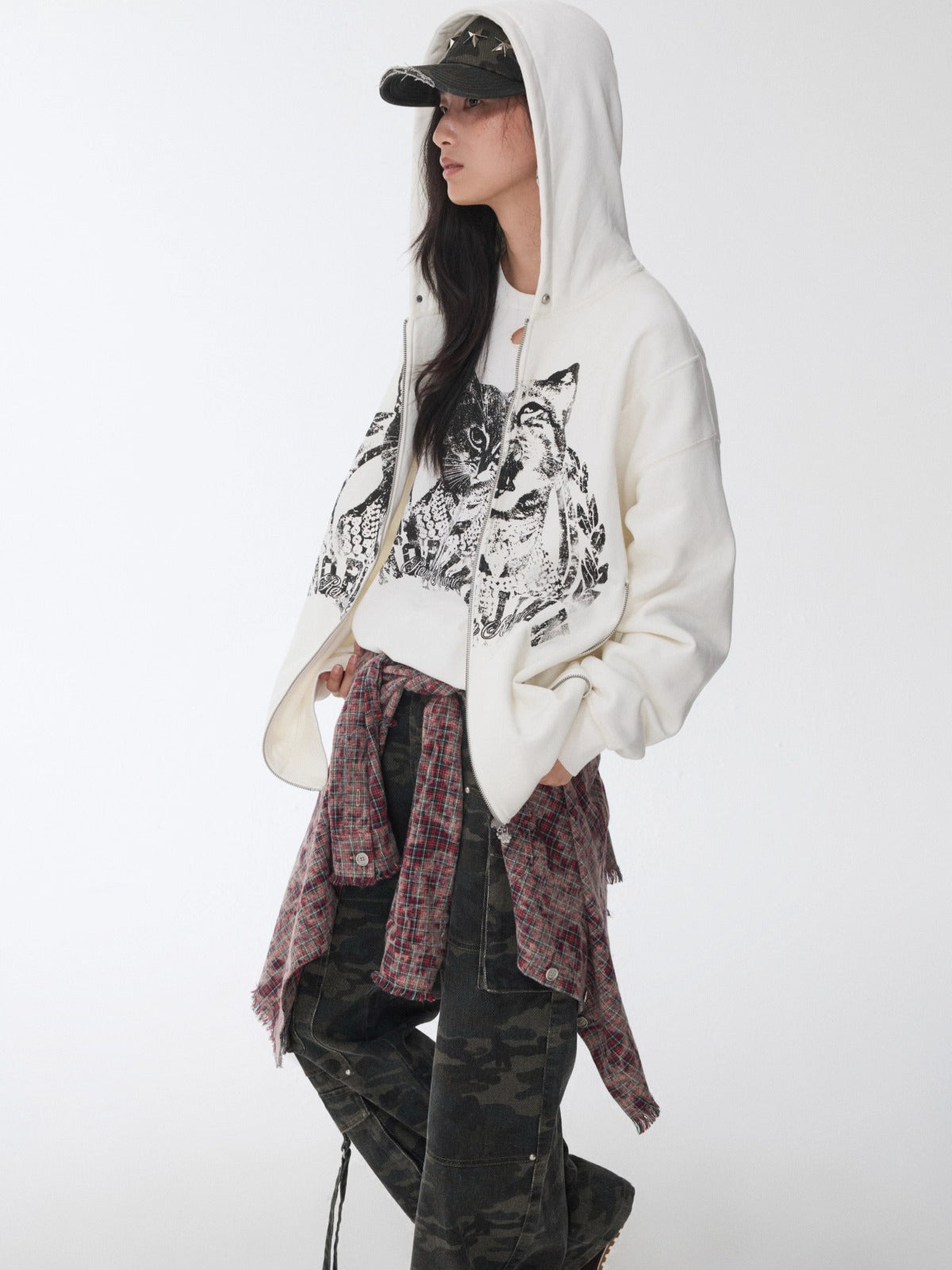 Washed Plaid Frayed-Edge Fitted Shirt