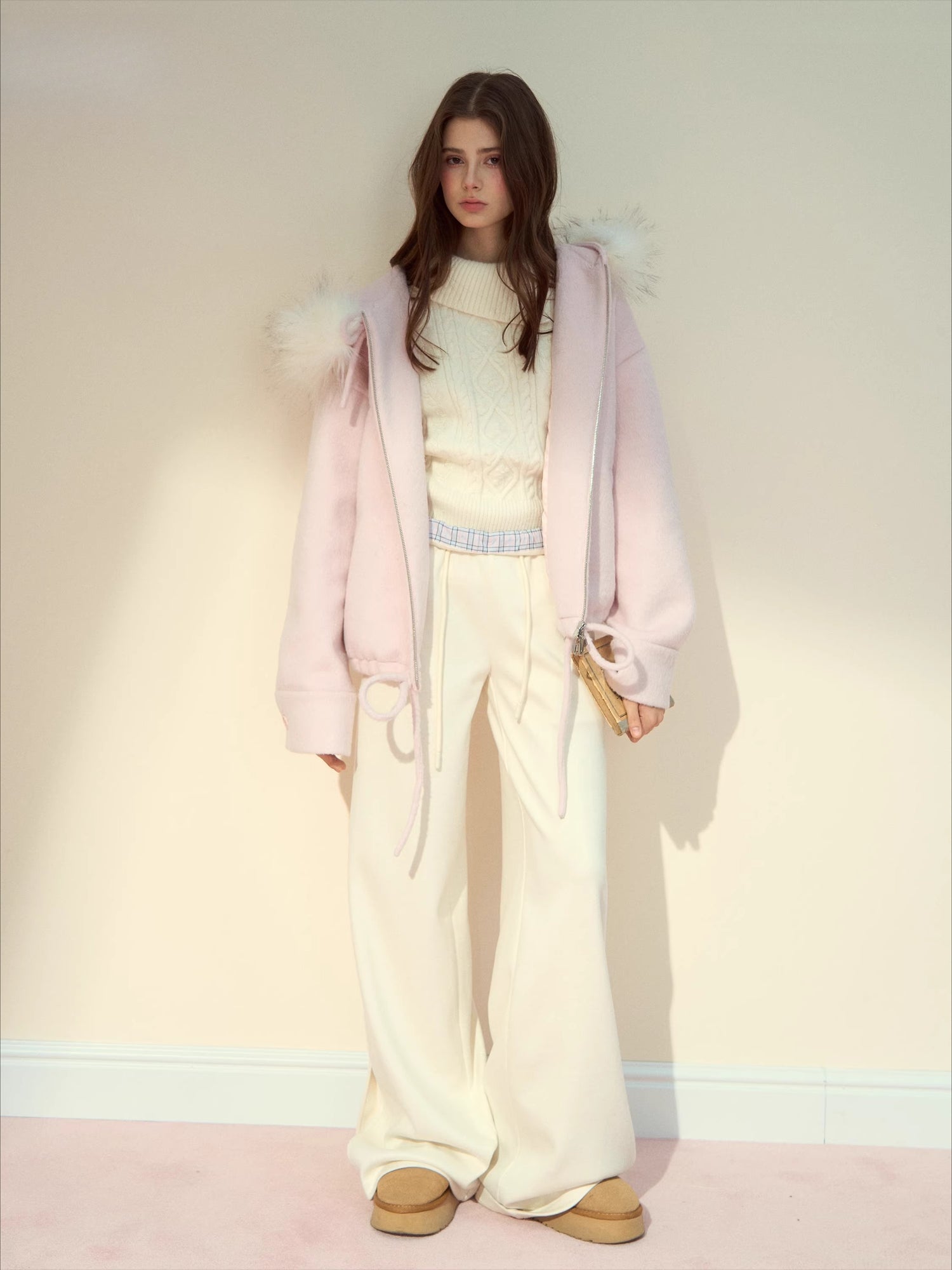 Plaid-Waist Straight Wool Trousers