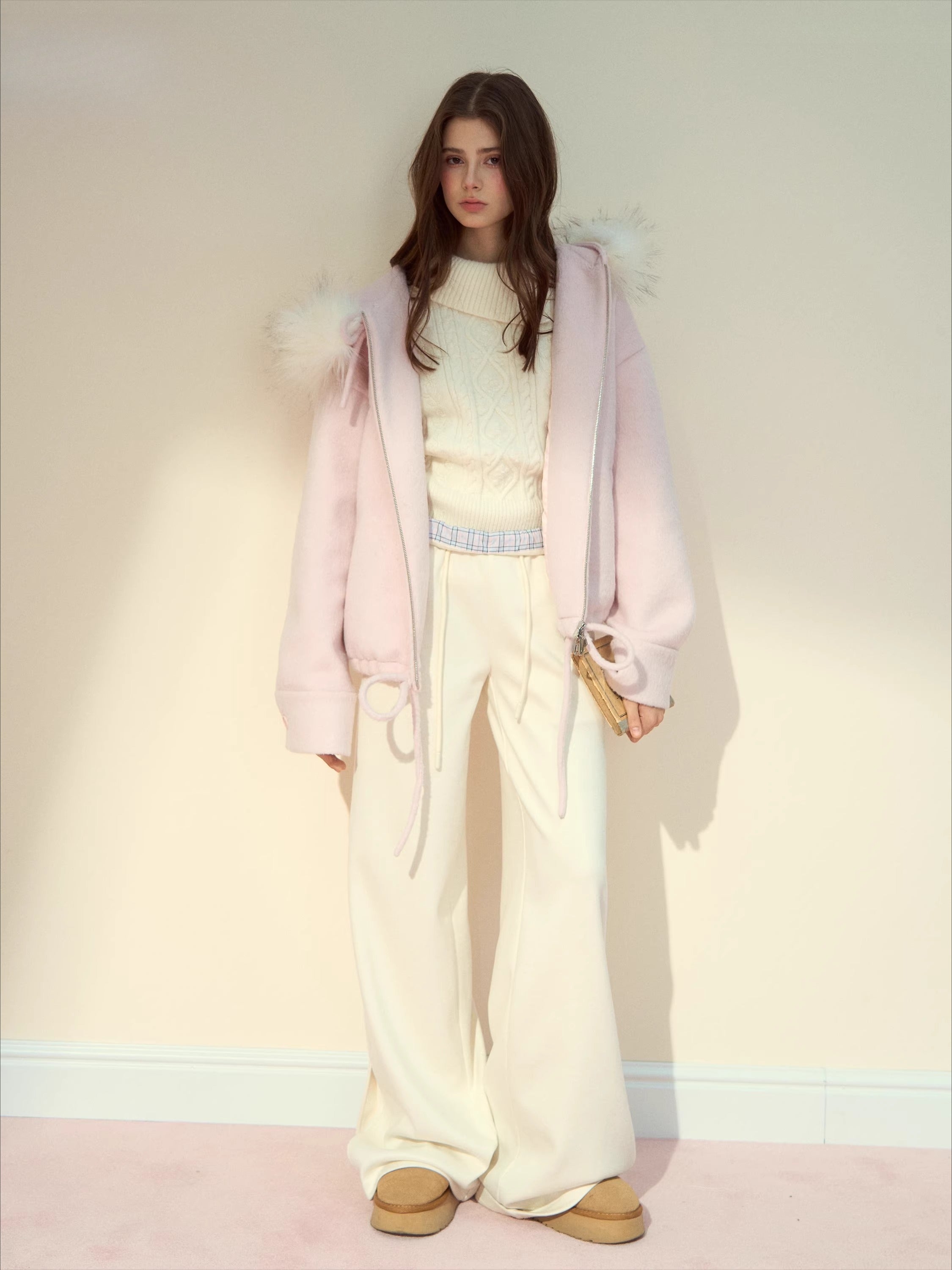 Plaid-Waist Straight Wool Trousers