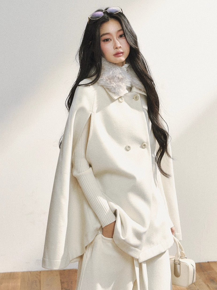 Elegant Two-Tone Wool Cape