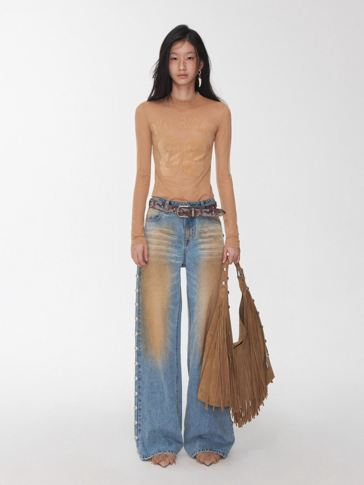 Velvet-Textured Sport Print Mesh Blouse