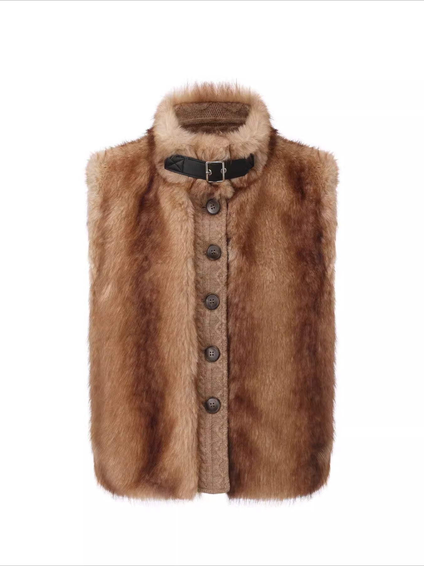 Detachable Sleeve Knit Eco-Fur Jacket