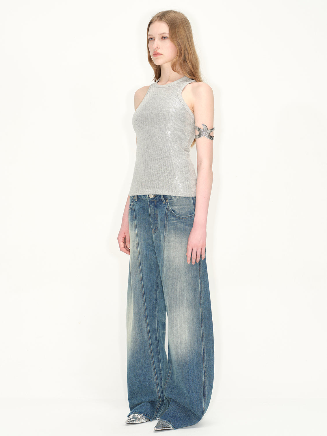 Wash Deconstructed Curved Denim Pants