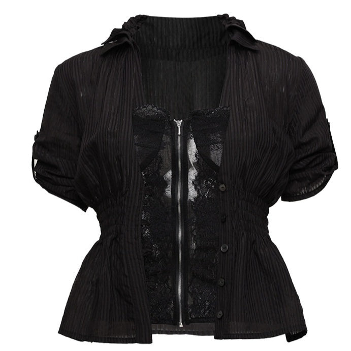 Contrast Lace Panel Two-Piece Shirt