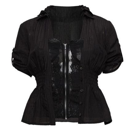 Contrast Lace Panel Two-Piece Shirt