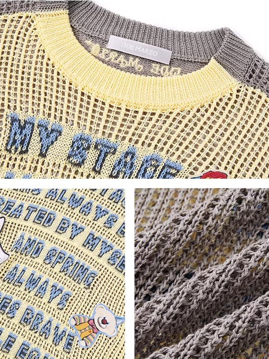 Cutout Contrast Knit Sweater
