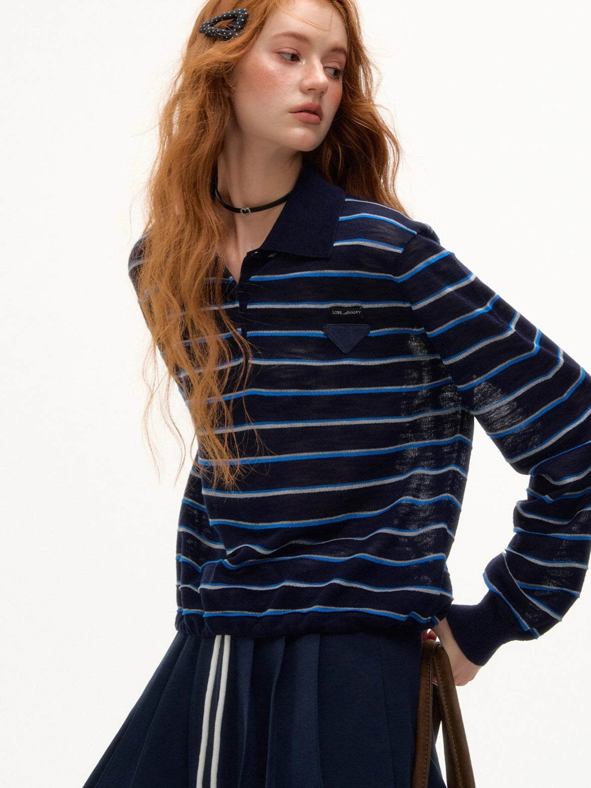 Striped Polo Drawstring T-shirt