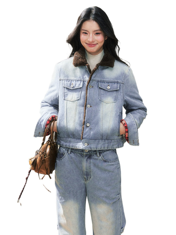 Fleece-Lined Denim Jacket Set