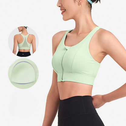 Front Zip Easy-wear Mesh-panelled Sports Bra