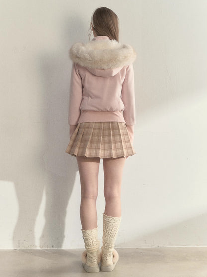 Fleece-Lined Faux Fur Collar Hooded Jacket