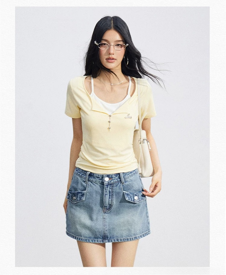 High-Waist Denim Skirt