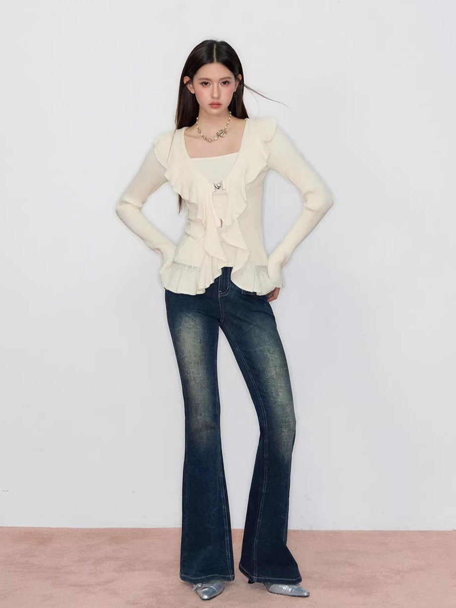 Faux Ruffle Detail Layered Knit Top